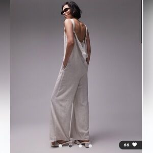 Topshop Cream Striped Jumpsuit